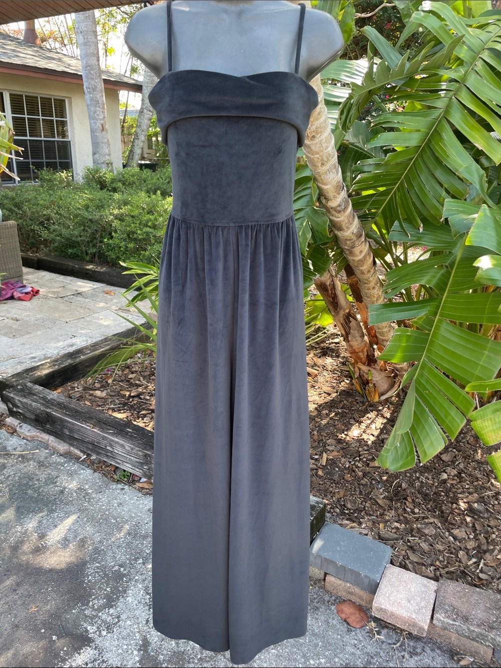 velvet or velour wide leg jumpsuit